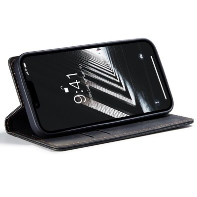 Apple iPhone 15 Plus CaseMe Retro solidus atverčiamas juodas odinis dėklas - knygutė | Priedai.lt