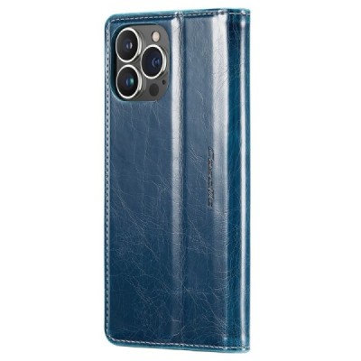 Apple iPhone 15 Pro „CaseMe“ Leather solidus atverčiamas mėlynas odinis dėklas - knygutė | Priedai.lt