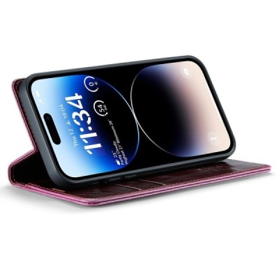 Apple iPhone 15 Pro Max „CaseMe“ Leather solidus atverčiamas bordo odinis dėklas - knygutė | Priedai.lt