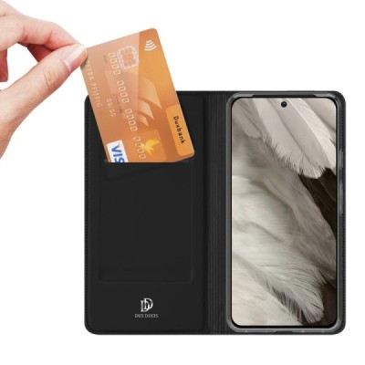 „Dux Ducis“ Skin serijos Google Pixel 8 juodas odinis atverčiamas dėklas | Priedai.lt