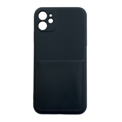 „Card Slot“ Apple iPhone 11 kieto silikono (TPU) juodas dėklas - nugarėlė su kišenėle kortelėms | Priedai.lt