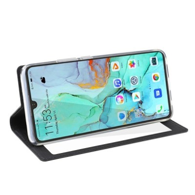 Huawei P30 Pro „Vili“ S View Cover atverčiamas juodas dėklas su langeliu | Priedai.lt
