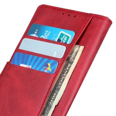 Xiaomi Redmi Note 8T atverčiamas raudonas odinis retro dėklas - piniginė | Priedai.lt