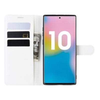 Samsung Galaxy Note 10+ (N975F) atverčiamas juodas odinis Litchi dėklas - piniginė | Priedai.lt