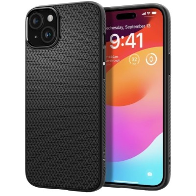 „Spigen“ Liquid Air Apple iPhone 15 Plus  juodas kieto silikono dėklas | Priedai.lt
